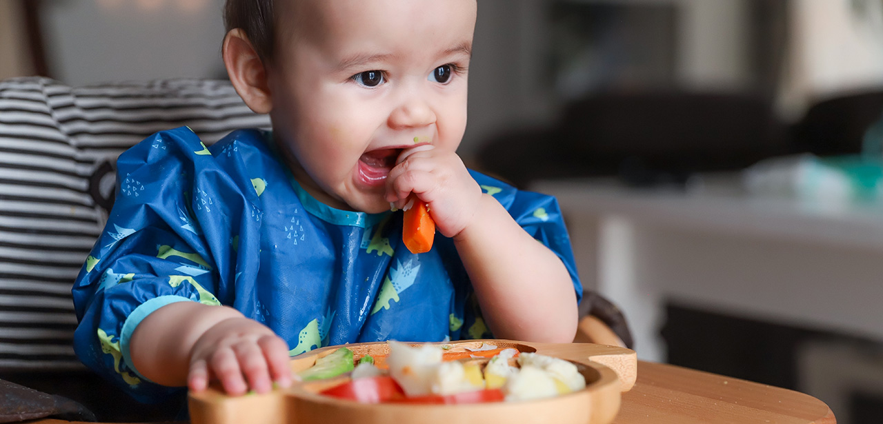 Visuel d'un enfant en bas âge en train de manger des légumes crus