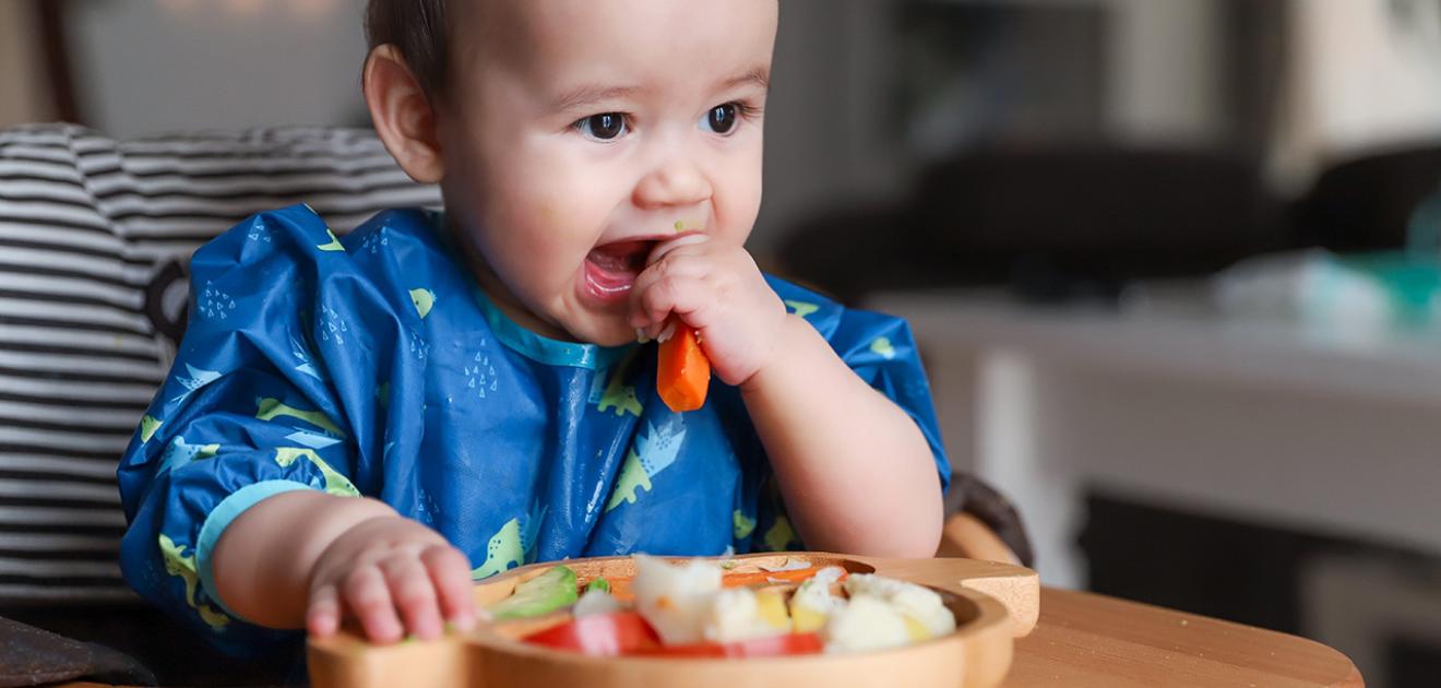 Visuel d'un enfant en bas âge en train de manger des légumes crus
